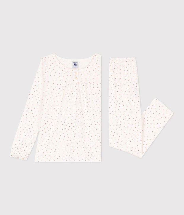 Kinderpyjama aus Baumwolle mit Herzmotiv f&uuml;r M&auml;dchen weiss/rosa