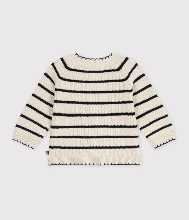 Baby-Cardigan aus Baumwolle mit Streifen naturfarben/blau
