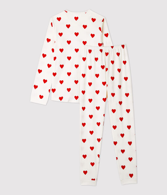 Kinderpyjama aus Rippstrick mit Herzchen für Mädchen weiss MARSHMALLOW/rot TERKUIT