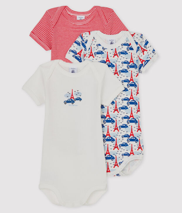 Trio kurz&auml;rmelige Baby-Bodys f&uuml;r Jungen vielfarbig