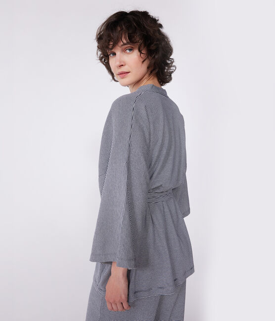 Gestreifter Kimono für Damen blau SMOKING/weiss MARSHMALLOW