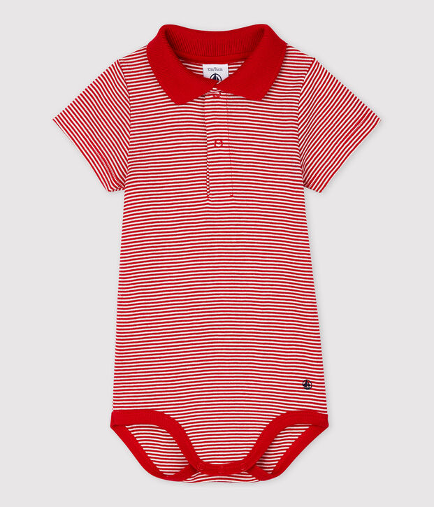 Kurz&auml;rmeliger Baby-Body mit Polo-Kragen aus Baumwolle f&uuml;r Jungen rot/weiss