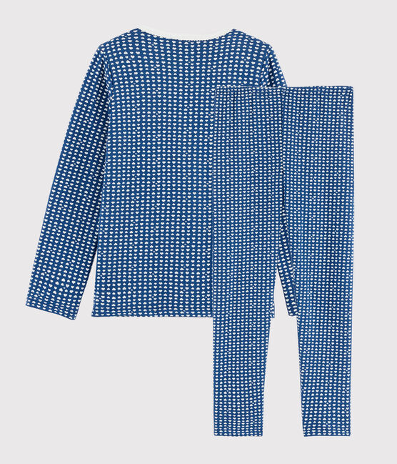 Kinderpyjama aus Doppeljersey mit Herzchen-Print für Mädchen blau MAJOR/weiss MARSHMALLOW