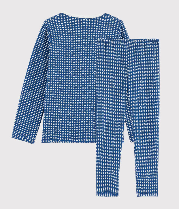 Kinderpyjama aus Doppeljersey mit Herzchen-Print f&uuml;r M&auml;dchen blau/weiss