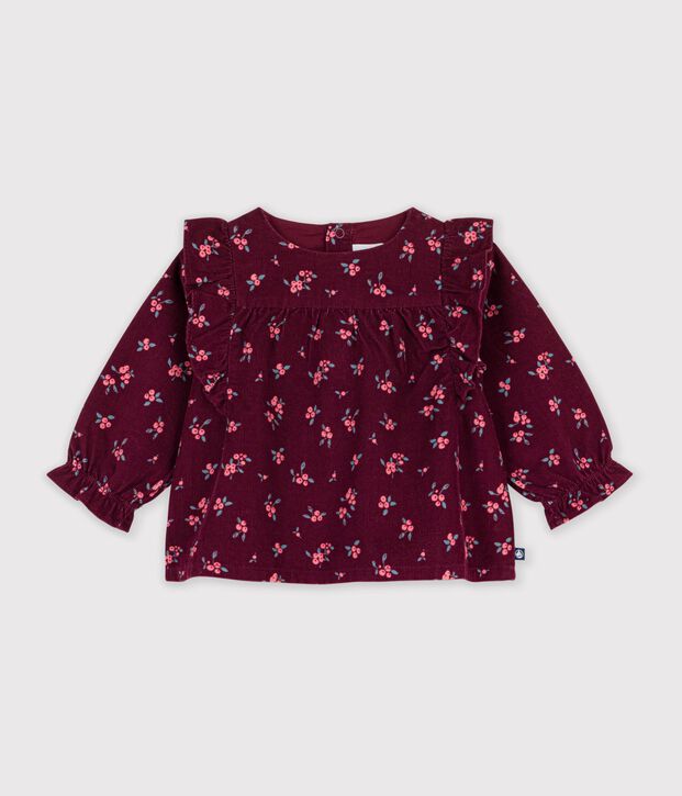 Lang&auml;rmelige Baby-Bluse aus Feincord mit Blumenmuster rot/vielfarbig