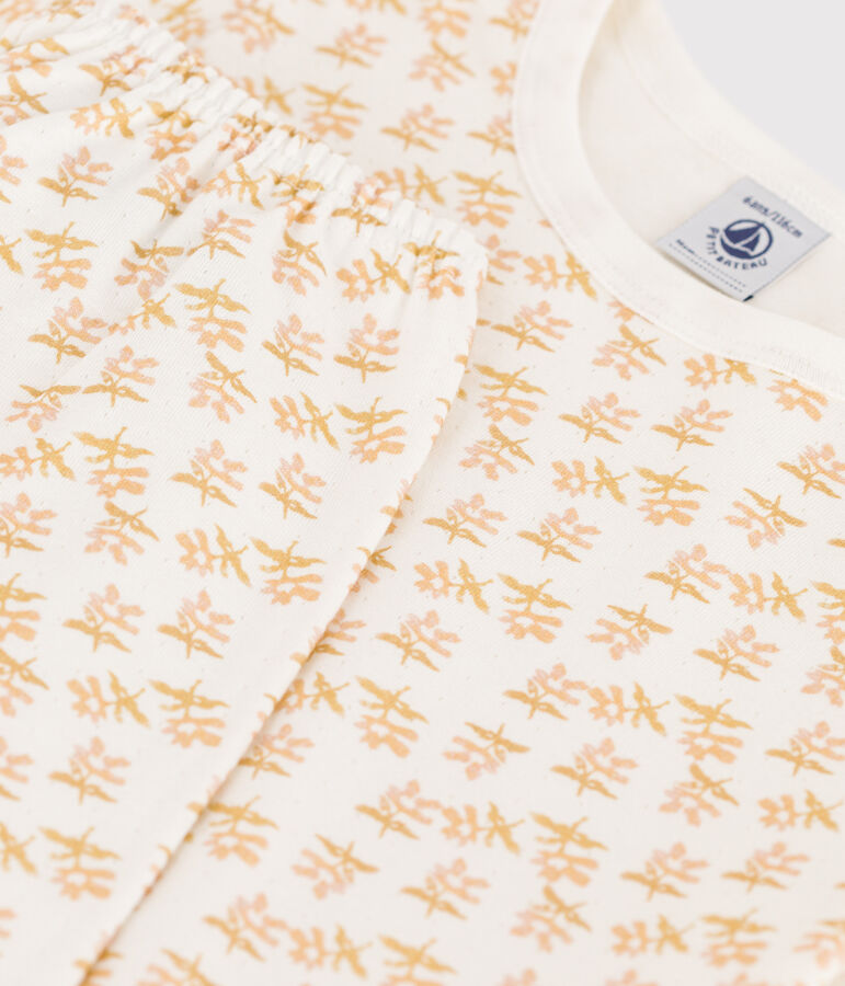 Kinderpyjama aus Doppeljersey mit Blumenmotiv f&uuml;r M&auml;dchen weiss/vielfarbig