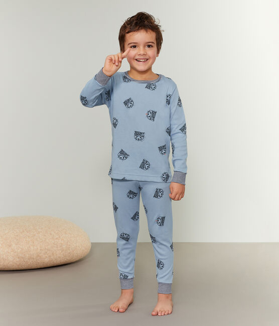 Rippstrick-Pyjama für kleine Jungen blau ACIER/weiss MULTICO