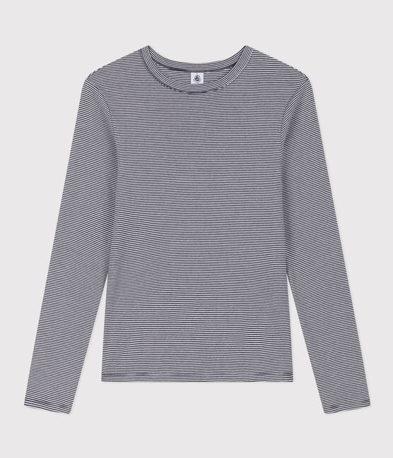 Eng anliegendes T-Shirt mit Rundhalsausschnitt aus Bio-Baumwolle für Damen blau SMOKING/weiss MARSHMALLOW