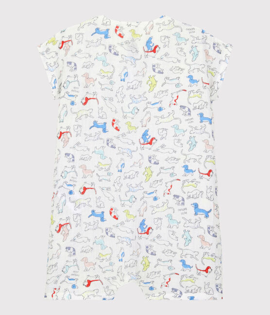 Baby-Einteiler aus Bio-Baumwoll-Windelstoff mit farbigem Hundewelpen-Motiv weiss MARSHMALLOW/weiss MULTICO