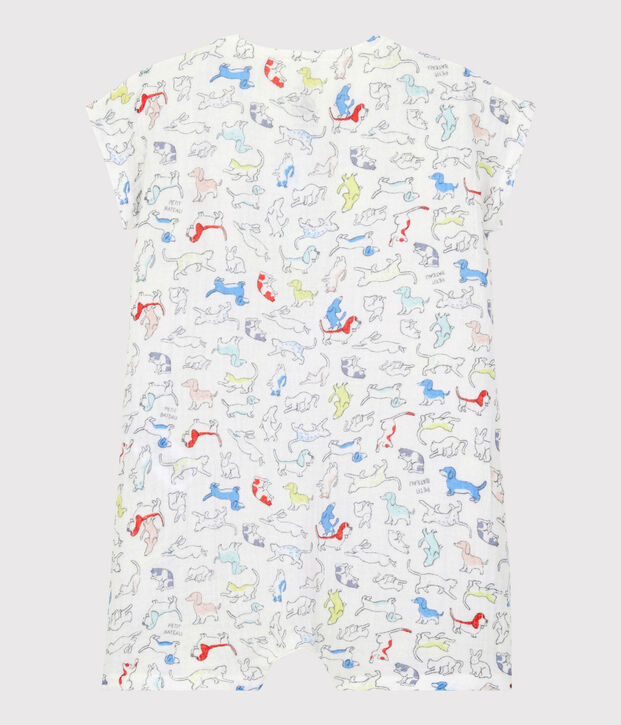 Baby-Einteiler aus Bio-Baumwoll-Windelstoff mit farbigem Hundewelpen-Motiv weiss/vielfarbig