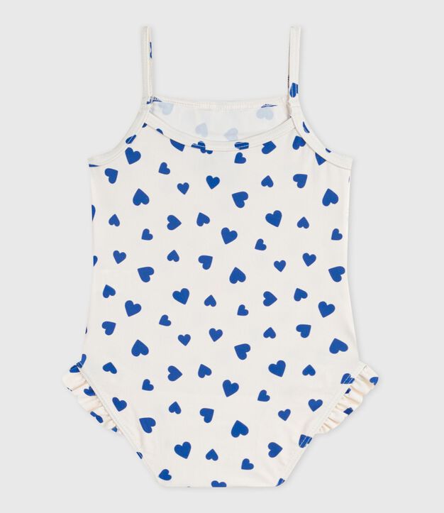 Einteiliger Baby-Badeanzug mit R&uuml;schen und Herzmotiv weiss/blau