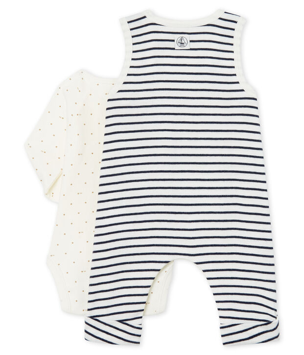 2-teiliges Baby-Ensemble aus Rippstrick weiss/blau