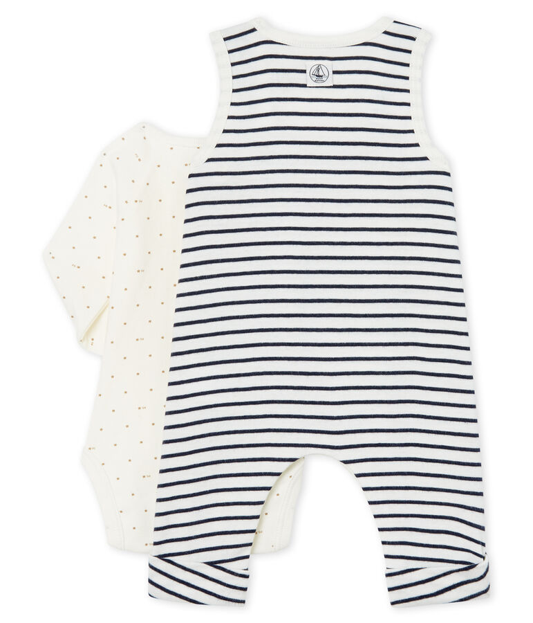 2-teiliges Baby-Ensemble aus Rippstrick weiss MARSHMALLOW/blau SMOKING