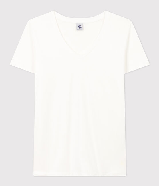 Kurzärmeliges Damen-T-Shirt "Le Droit" mit V-Ausschnitt aus feinem Jersey weiss ECUME