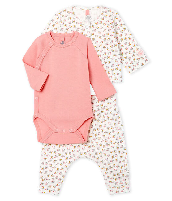 3-teiliges Baby-Set aus Rippstrick für Mädchen weiss MARSHMALLOW/weiss MULTICO