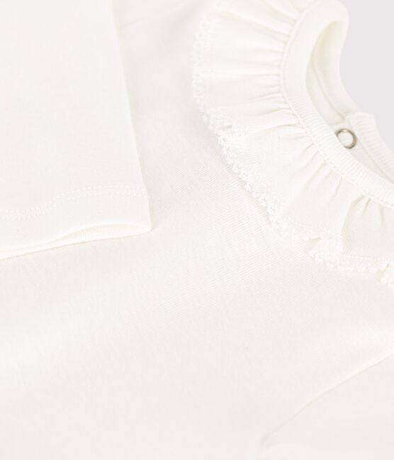 Langärmeliger Baby-Body aus Baumwolle mit Rüschenkragen weiss MARSHMALLOW
