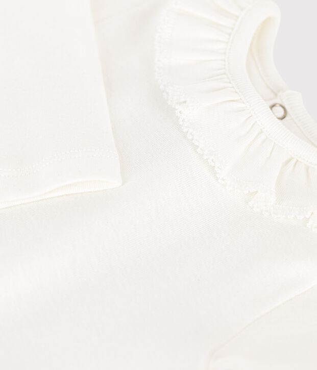 Lang&auml;rmeliger Baby-Body aus Baumwolle mit R&uuml;schenkragen weiss