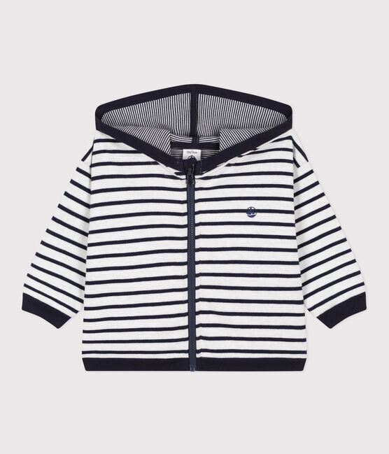 Baby-Hoodie aus dickem Jersey weiss MARSHMALLOW/blau SMOKING