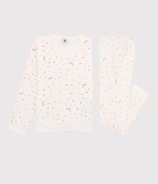 Kinderpyjama aus Molton mit Konfetti-Print für Mädchen weiss MARSHMALLOW/weiss MULTICO