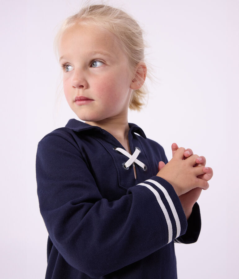 Lang&auml;rmeliges Kinder-Kleid aus einfarbiger Baumwolle blau