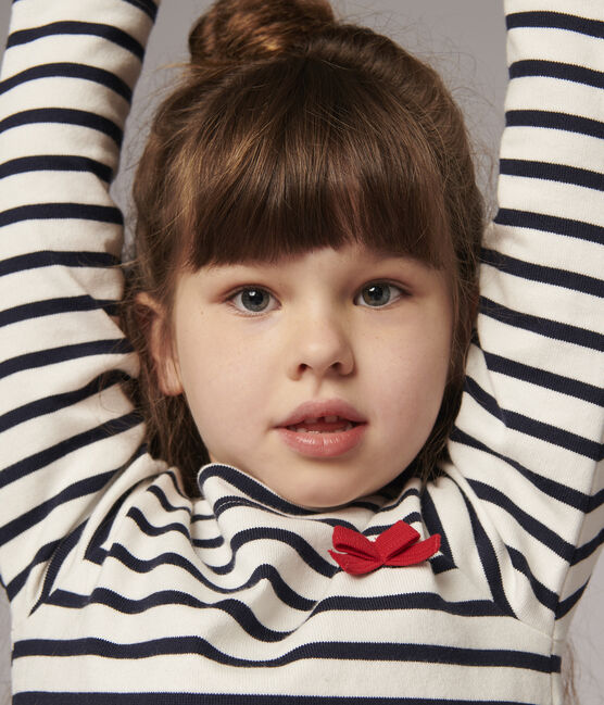 Kindershirt aus Jerseystoff mit Marinestreifen für Mädchen weiss MARSHMALLOW/blau SMOKING