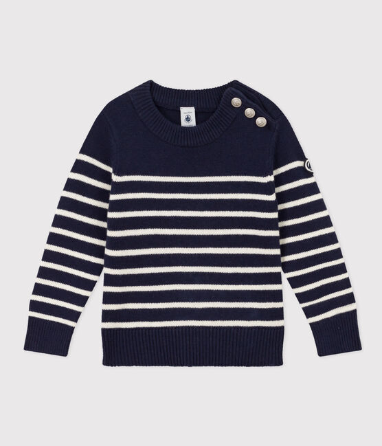 Kinderpullover aus Wolle und Baumwolle Mädchen / Jungen blau SMOKING/weiss MARSHMALLOW