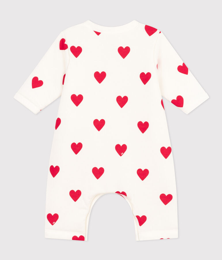 Langer wattierter Baby-Overall aus Baumwolle weiss MARSHMALLOW/rot TERKUIT