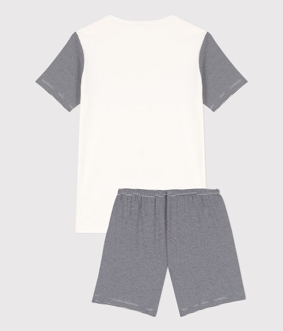 Kinder-Kurzpyjama aus Baumwolle mit Ringelstreifen für Jungen blau SMOKING/weiss MARSHMALLOW