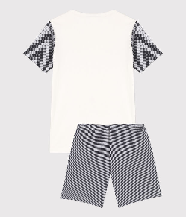 Kinder-Kurzpyjama aus Baumwolle mit Ringelstreifen f&uuml;r Jungen blau/weiss