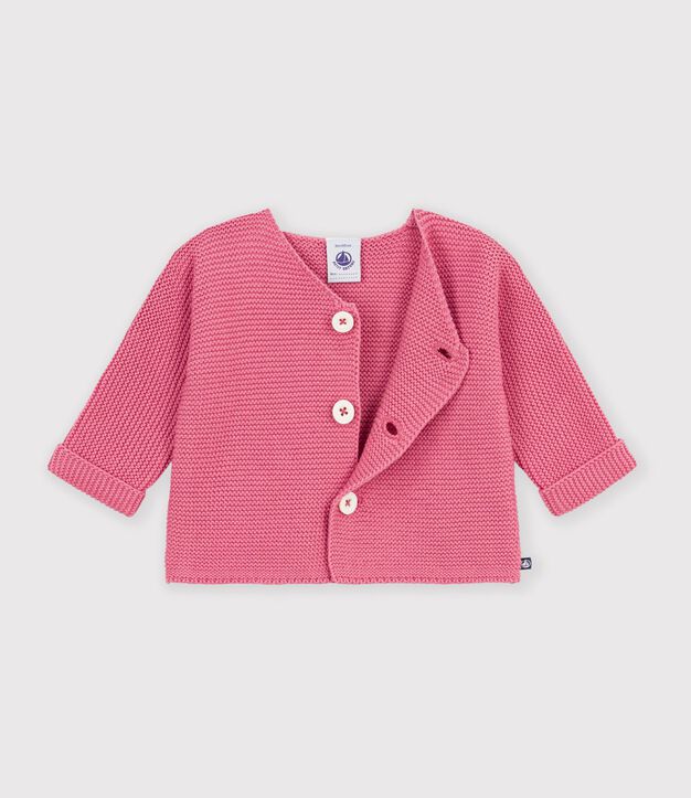 Baby-Strickjacke, kraus rechts gestrickt aus einfarbiger Baumwolle rosa