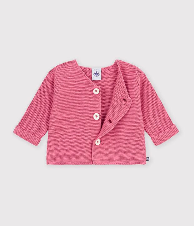 Cardigan b&eacute;b&eacute; tricot point mousse en coton uni rosa
