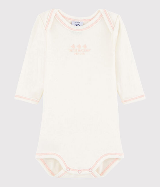 Langärmeliger Baby-Body Mädchen weiss MARSHMALLOW/rosa CHARME