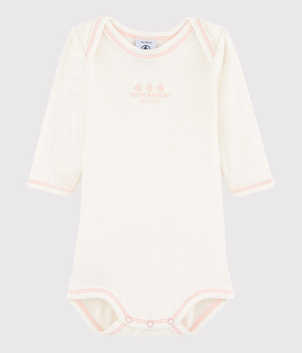 Lang&auml;rmeliger Baby-Body M&auml;dchen weiss/rosa