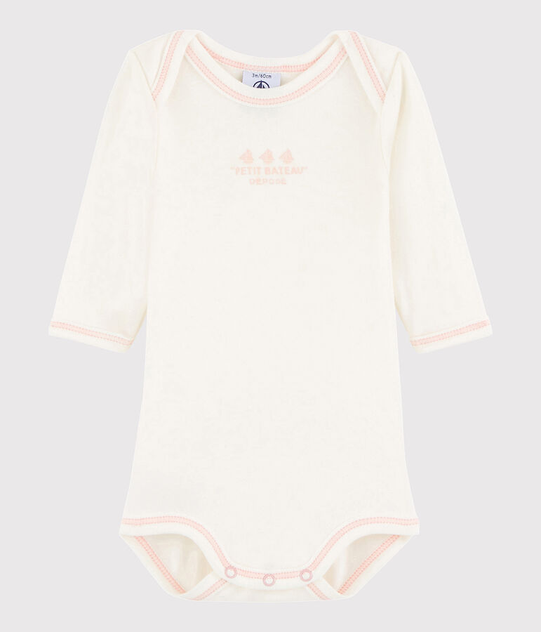 Lang&auml;rmeliger Baby-Body M&auml;dchen weiss MARSHMALLOW/rosa CHARME