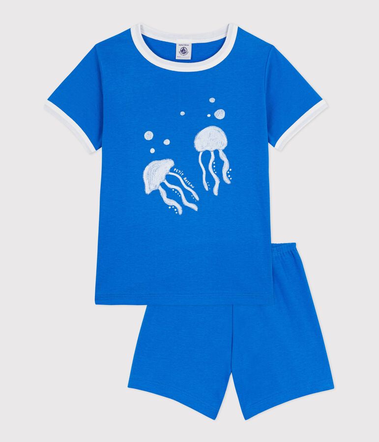 Kinder-Kurzpyjama aus Baumwolle mit Quallen-Motiv blau