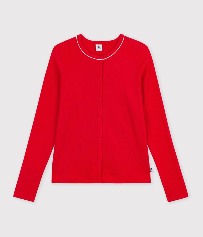 Damen-Cardigan aus einfarbiger Baumwolle rot