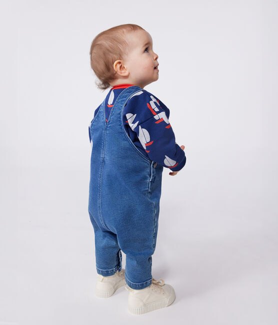 Langbeinige Baby-Latzhose aus Jeansstoff mit Elastan.  blau BLEU DELAVE
