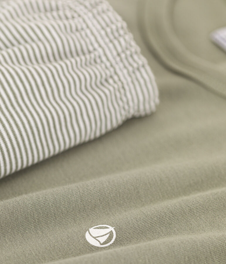 Kinder-Kurzpyjama aus Baumwolle mit Ringelstreifen f&uuml;r Jungen gr&uuml;n/weiss