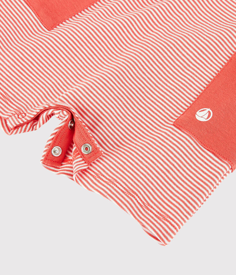 Gestreifter Baby-Kurzoverall aus Rippstrick f&uuml;r Jungen orange OURSIN/weiss MARSHMALLOW