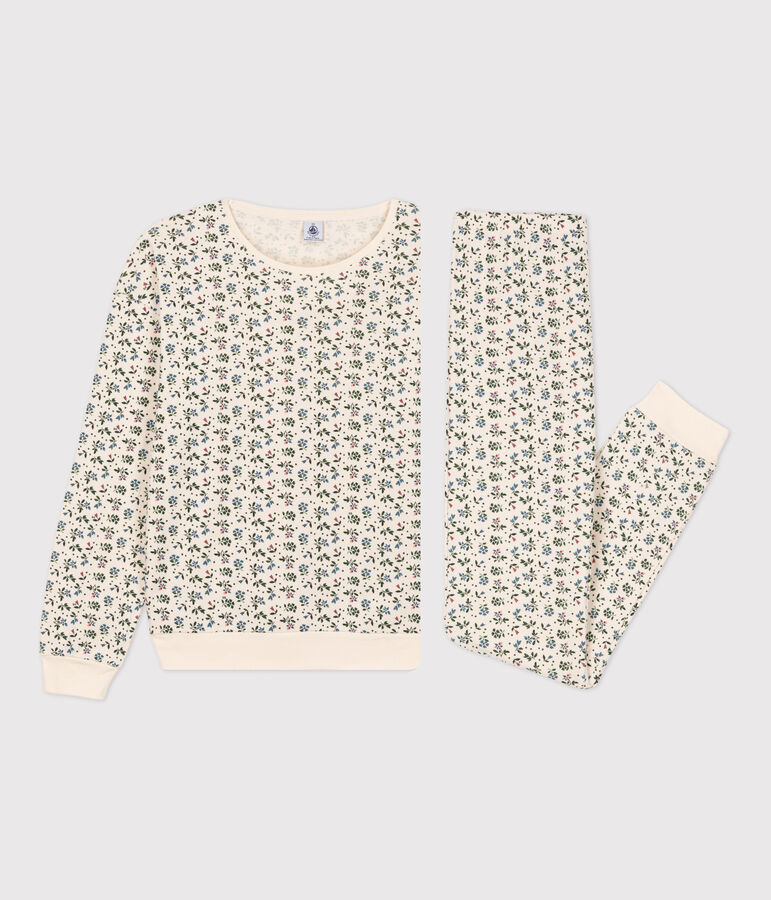 Pyjama aus Baumwolle f&uuml;r Damen naturfarben/blau/vielfarbig