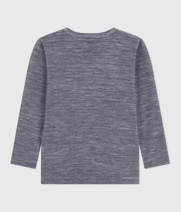 Lang&auml;rmeliges Kinder-T-Shirt aus Wolle und Baumwolle mit Streifen blau/weiss
