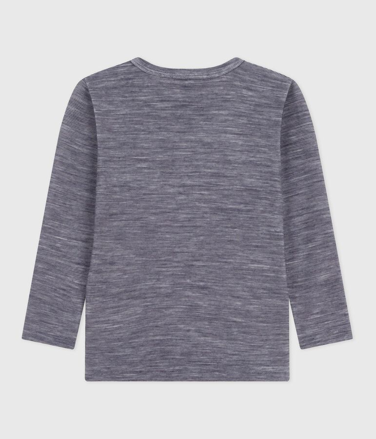 Lang&auml;rmeliges Kinder-T-Shirt aus Wolle und Baumwolle mit Streifen blau/weiss