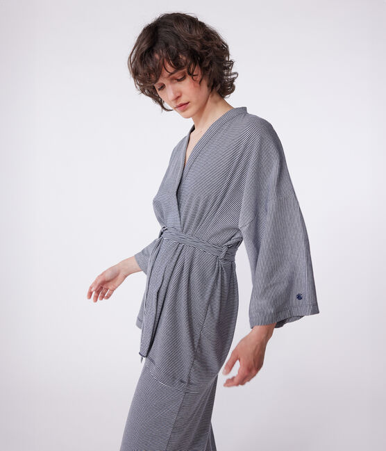 Gestreifter Kimono für Damen blau SMOKING/weiss MARSHMALLOW