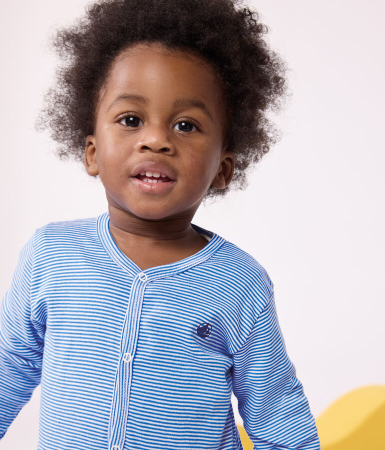 Strampler aus Baumwolle mit Streifen blau/weiss