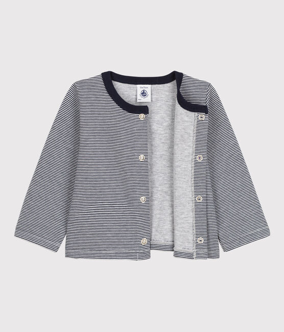 Baby-Cardigan aus dickem Jersey mit Ringelstreifen blau SMOKING/weiss MARSHMALLOW