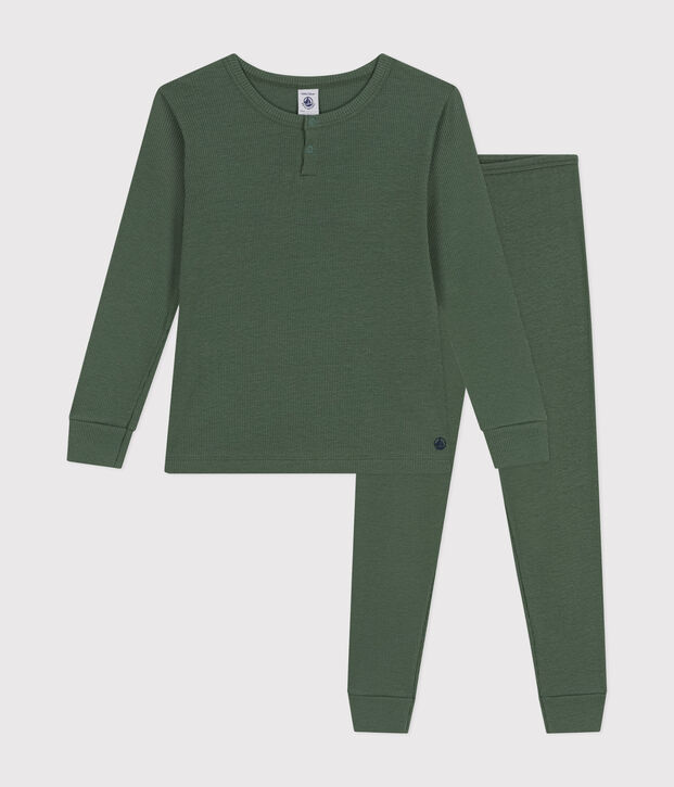 Einfarbiger Pyjama aus Baumwolle und Lyocell f&uuml;r kleine M&auml;dchen und Jungen gr&uuml;n