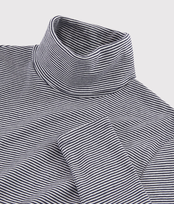 Rollkragenshirt aus gestreifter Baumwolle für Damen blau SMOKING/weiss MARSHMALLOW