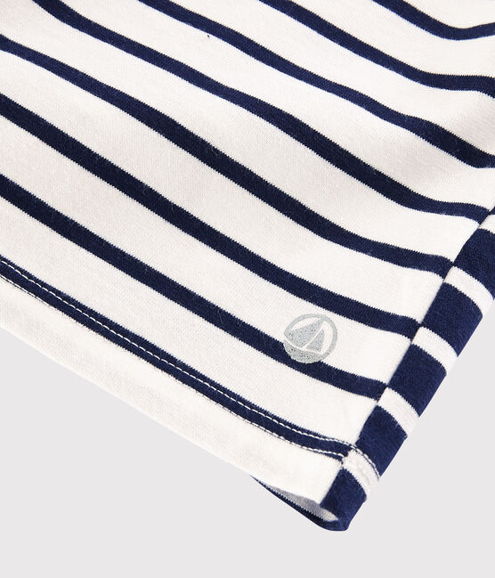 Langärmeliges Kinder-T-Shirt aus Jersey für Mädchen weiss MARSHMALLOW/blau SMOKING