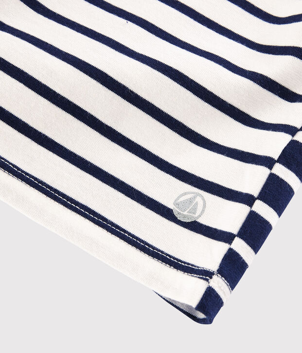 Lang&auml;rmeliges Kinder-T-Shirt aus Jersey f&uuml;r M&auml;dchen weiss/blau