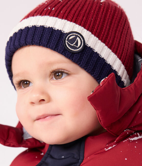 Baby-Mütze aus Strick mit Fleece-Futter rot AMARANTE/ MULTICO